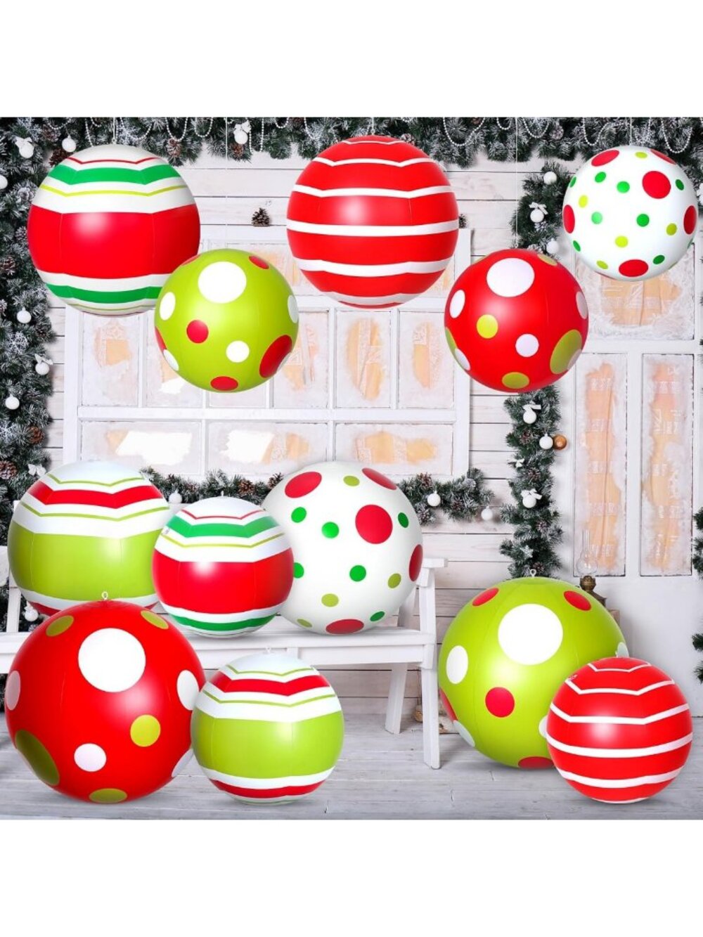 Giant Christmas Inflatable Balls - 12 Pcs Outdoor Blow Up Decorations, 24 & 16
